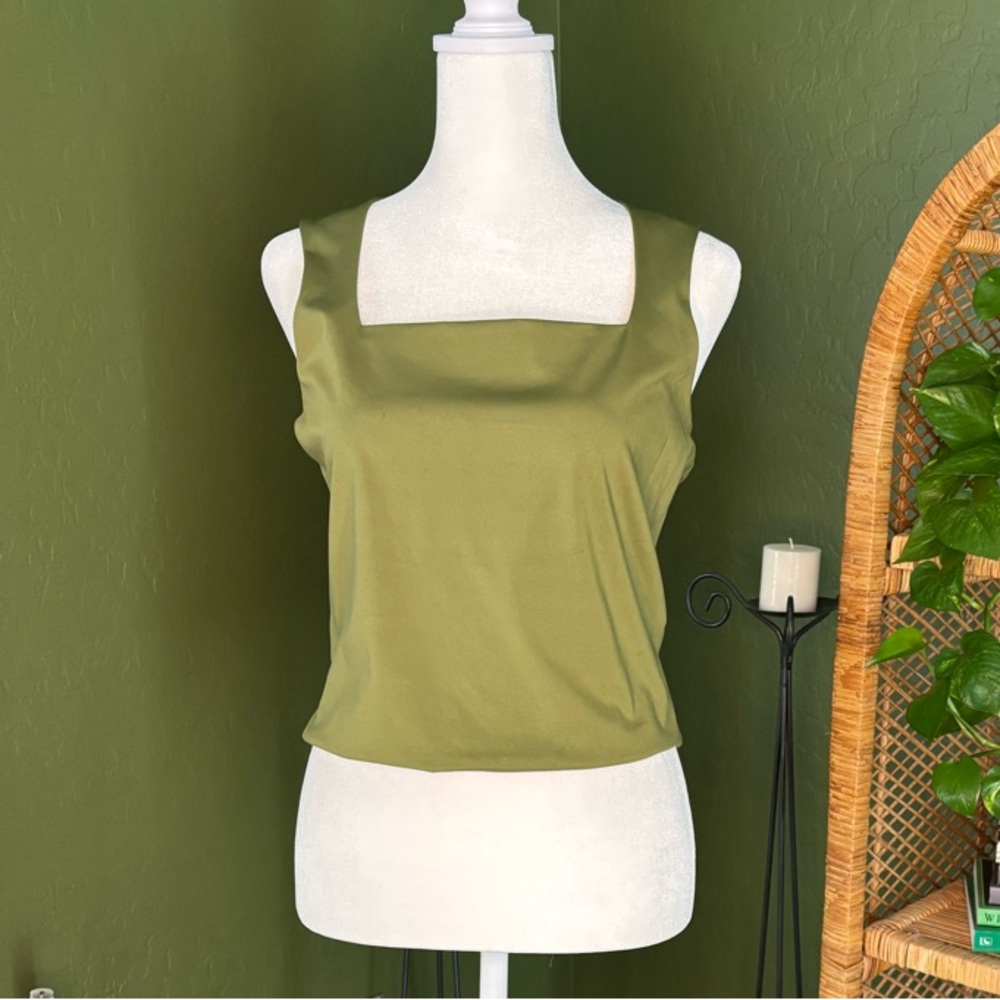 No Boundaries Olive Green Stylish Stretchy Square Neck Tank Top